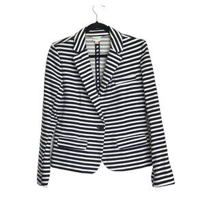 MERONA- WOMENS STRIPE WHITE/NAVY BLAZER ONE BUTTON CLOSURE SIZE MEDIUM